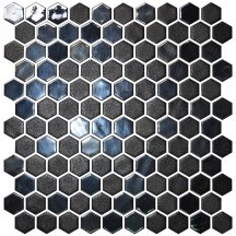 Onix Mosaico Hex Stoneglass Blends Opalo Black 30.1x29