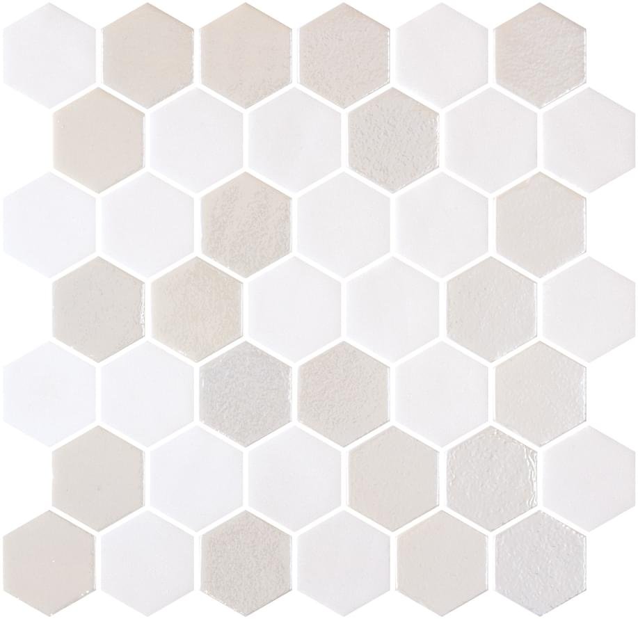 Onix Mosaico Hexagon Blends Xl Stoneglass Opalo White 28.4x28.6